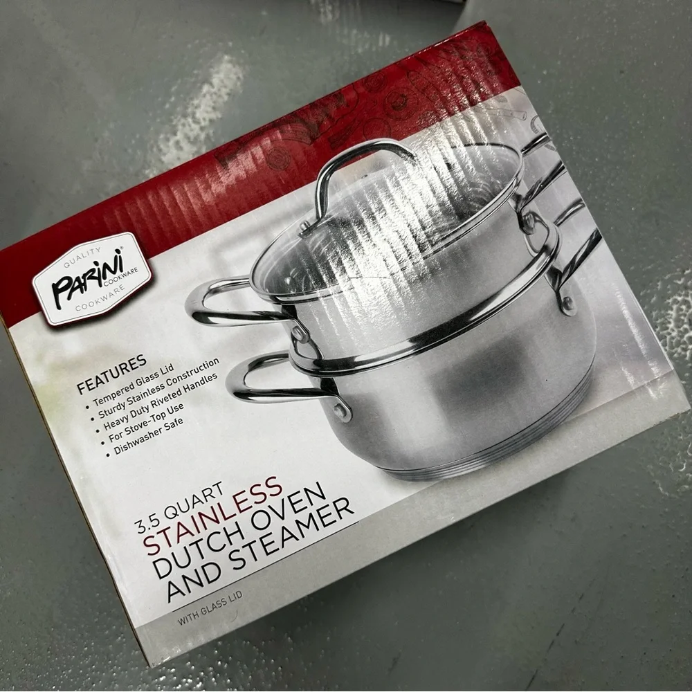 PARINI 3.5 Quart Stainless Dutch Oven and Steamer